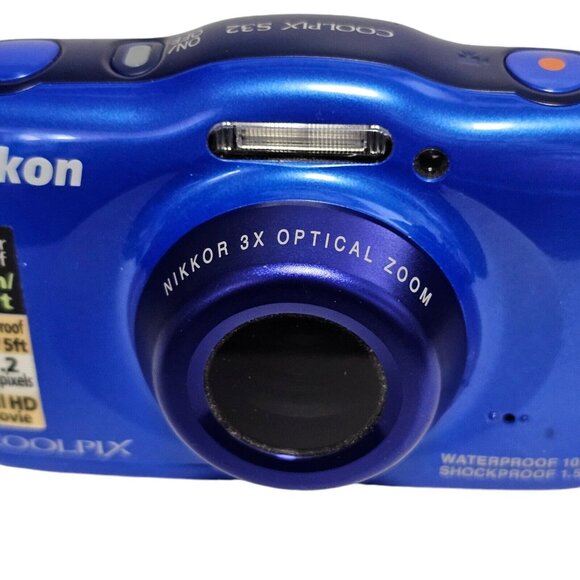 Nikon COOLPIX S32 13.2MP Digital Camera Blue Waterproof Box Battery Charger Card - Picture 9 of 16